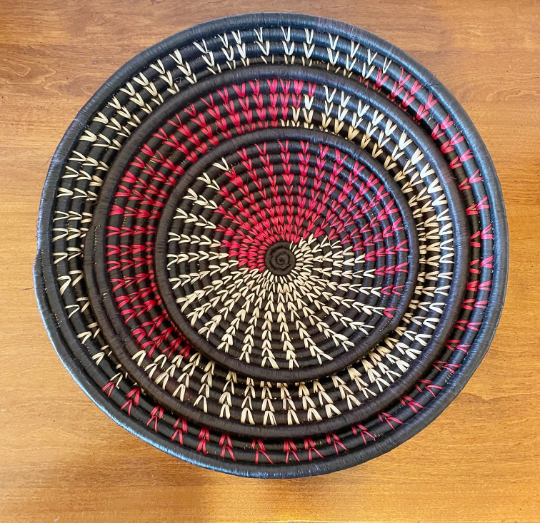 Set of 3 African Woven Baskets, Rwanda Baskets, Woven Bowls, Natural Sisal Fiber, Dining Centerpiece, Fruit & Bread Baskets, Wall Decoration