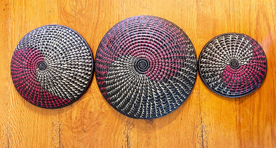 Set of 3 African Woven Baskets, Rwanda Baskets, Woven Bowls, Natural Sisal Fiber, Dining Centerpiece, Fruit & Bread Baskets, Wall Decoration
