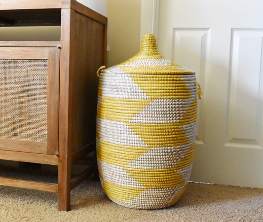 African Extra-Large Woven Basket, Senegal Laundry Basket/Hamper, Storage Basket, 30" Tall/18" Diameter