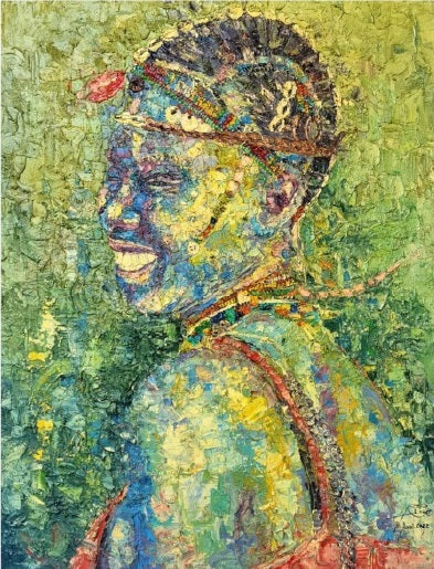 "Femme Bedick" (Bedick Woman) by Al Seck, Oil Painting, African Art, Contemporary Art