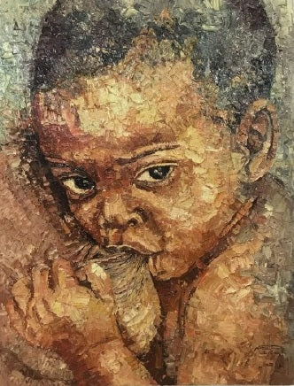 "Maternite" (Maternity) by Al Seck, Oil Painting, African Art, Contemporary Art