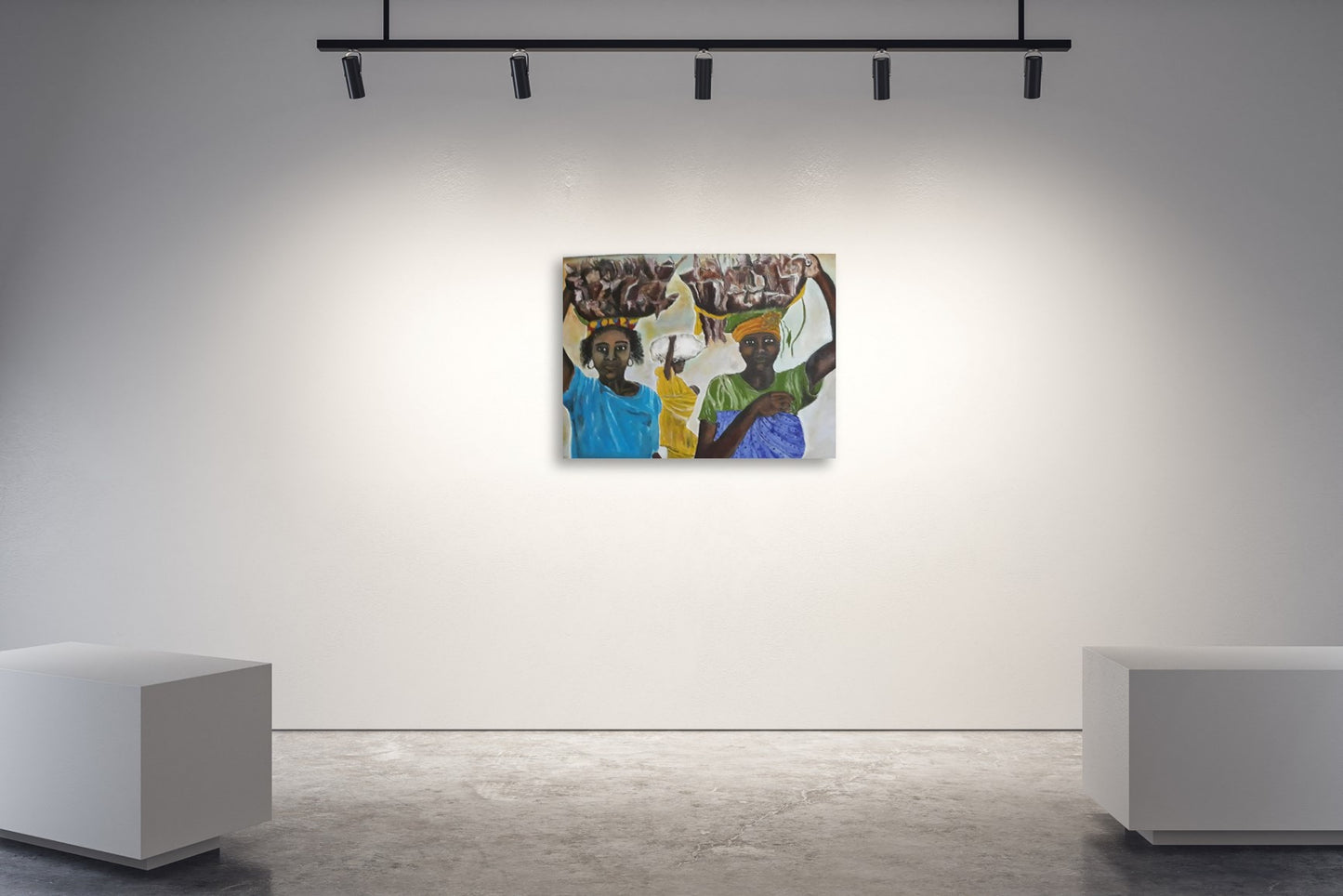 "Rural Women" by Diariétou Gueye, Original Multimedia Painting, African Art, Original African Art, African Wall Decor, Africa Home Decor