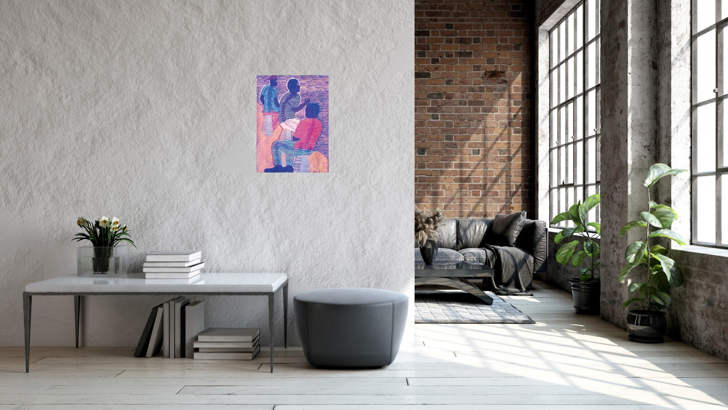 "Recreation" Original Acrylic Painting by Senegal Painter Abab Samb, Contemporary Emerging African Art