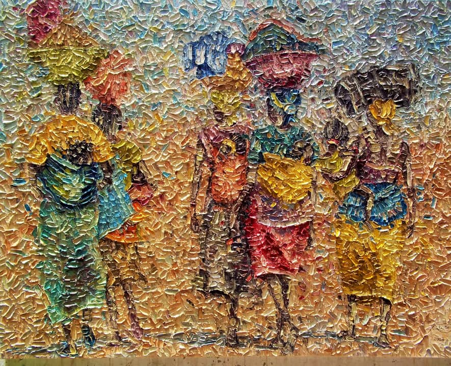 "Return from the Market" by Al Seck, Oil Painting, African Art, Contemporary Art