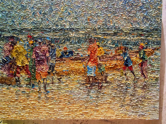 "Return from Fishing" by Al Seck, Oil Painting, African Art, Contemporary Art