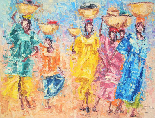 "Milk Sellers" by Al Seck, Oil Painting, African Art, Contemporary Art