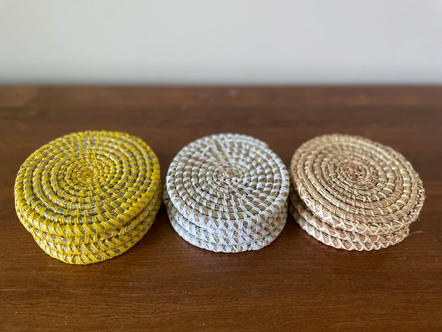 African Woven Coaster, Senegal Coaster, Natural Fiber, 4 3/4" diameter, Set of 4