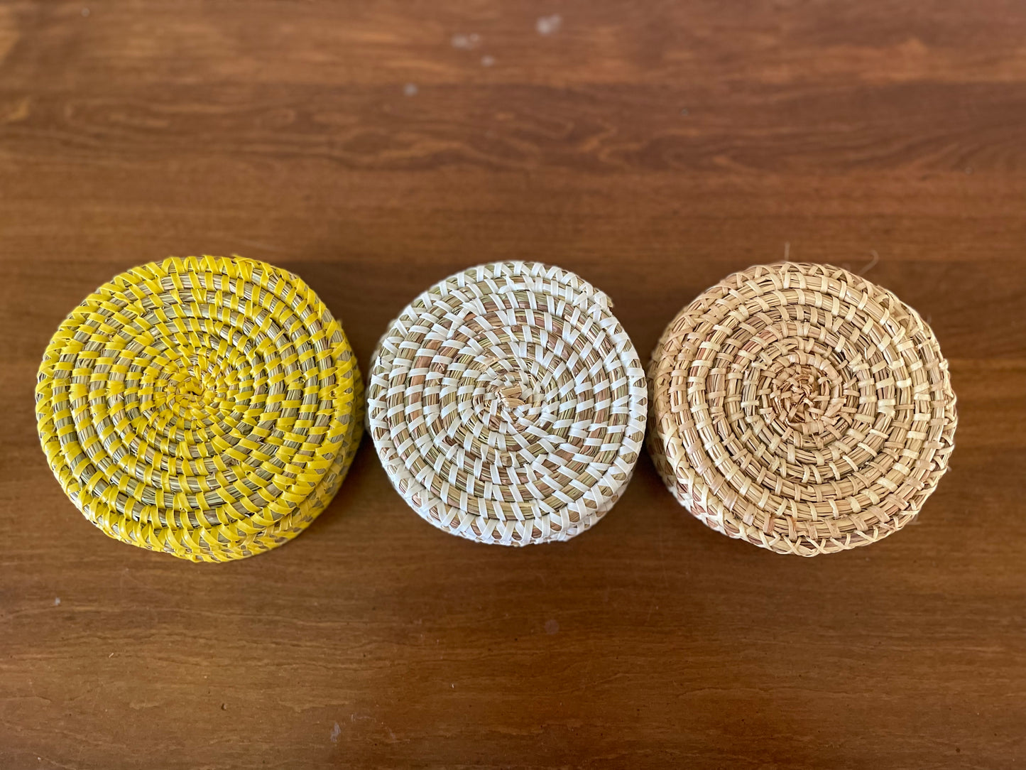 African Woven Coaster, Senegal Coaster, Natural Fiber, 4 3/4" diameter, Set of 4