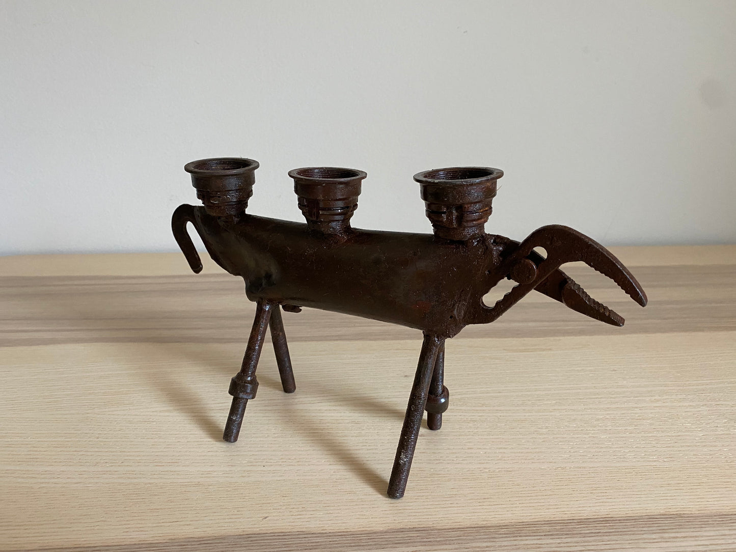 African Dog Candleholder, Senegal Metal Sculpture, Made with Recycled Materials