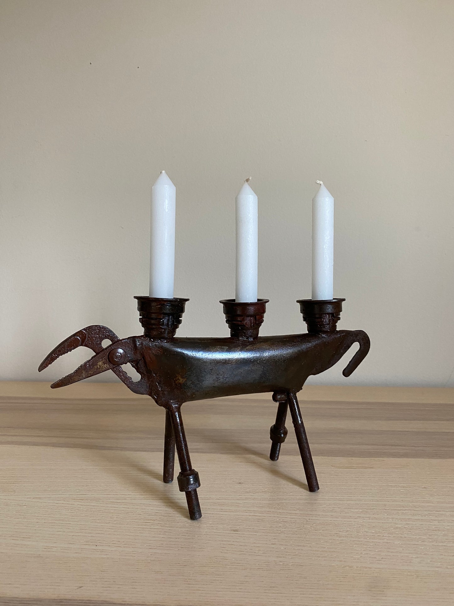 African Dog Candleholder, Senegal Metal Sculpture, Made with Recycled Materials