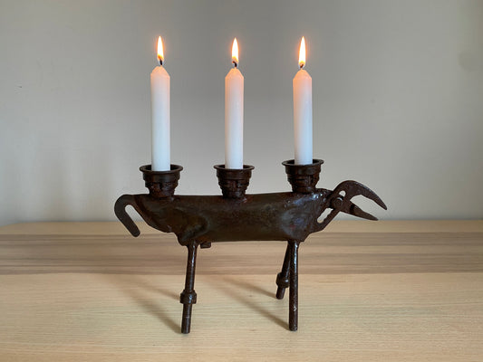 African Dog Candleholder, Senegal Metal Sculpture, Made with Recycled Materials