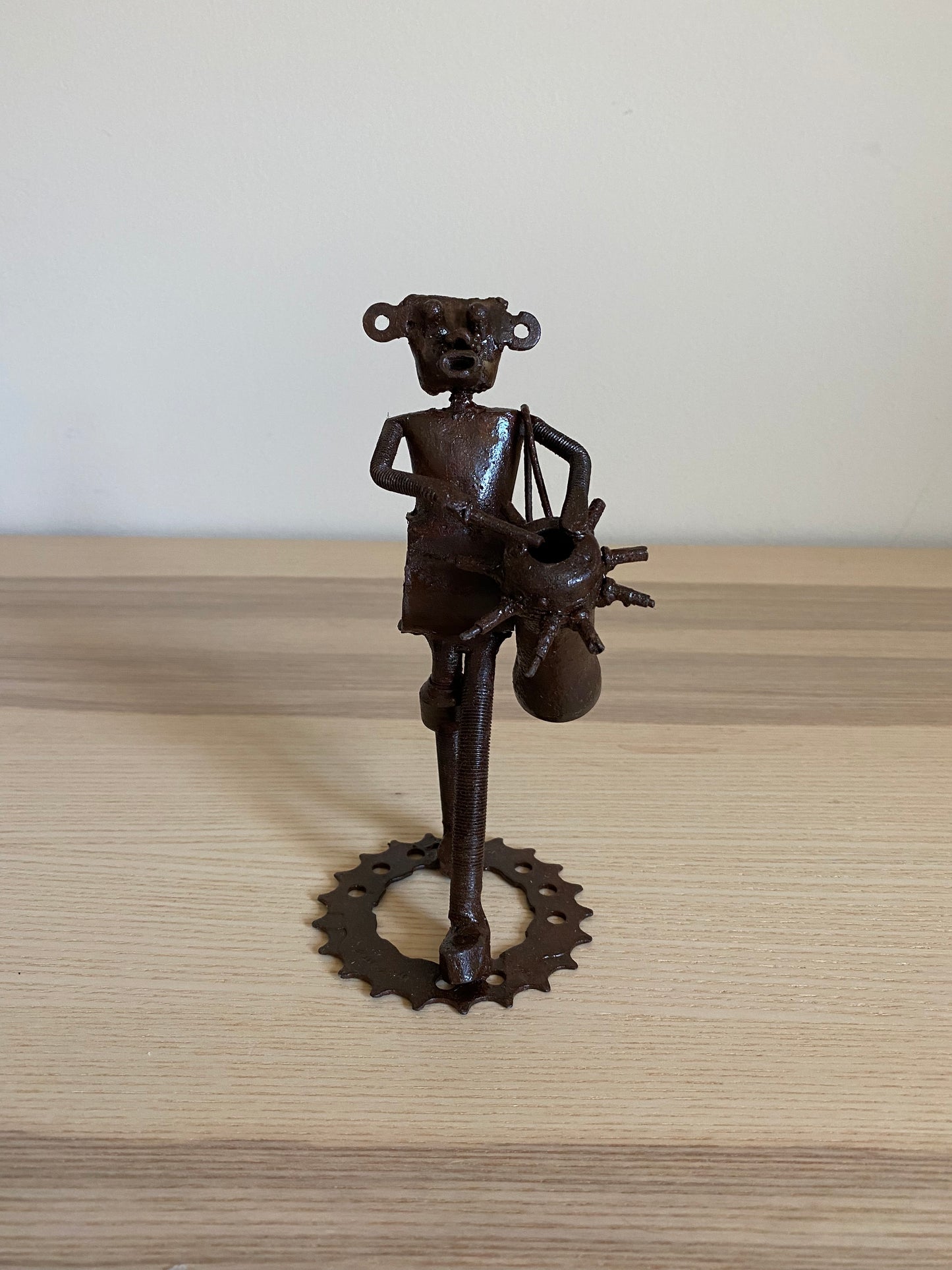 African Musician Sculptures, Senegal Metal Statue, Made with Recycled Materials