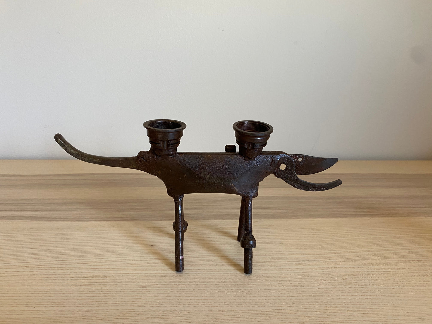 African Dog Candleholder, Senegal Metal Sculpture, Made with Recycled Materials