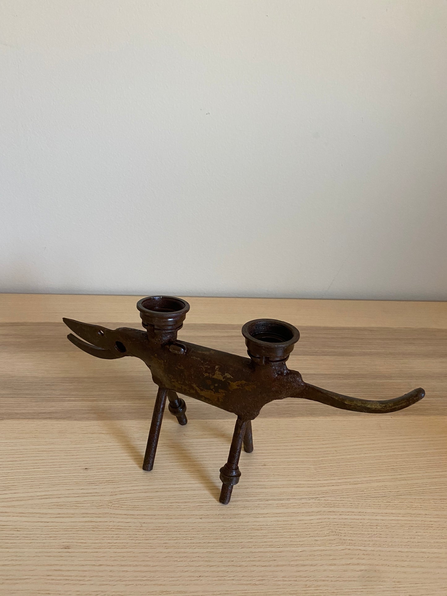 African Dog Candleholder, Senegal Metal Sculpture, Made with Recycled Materials