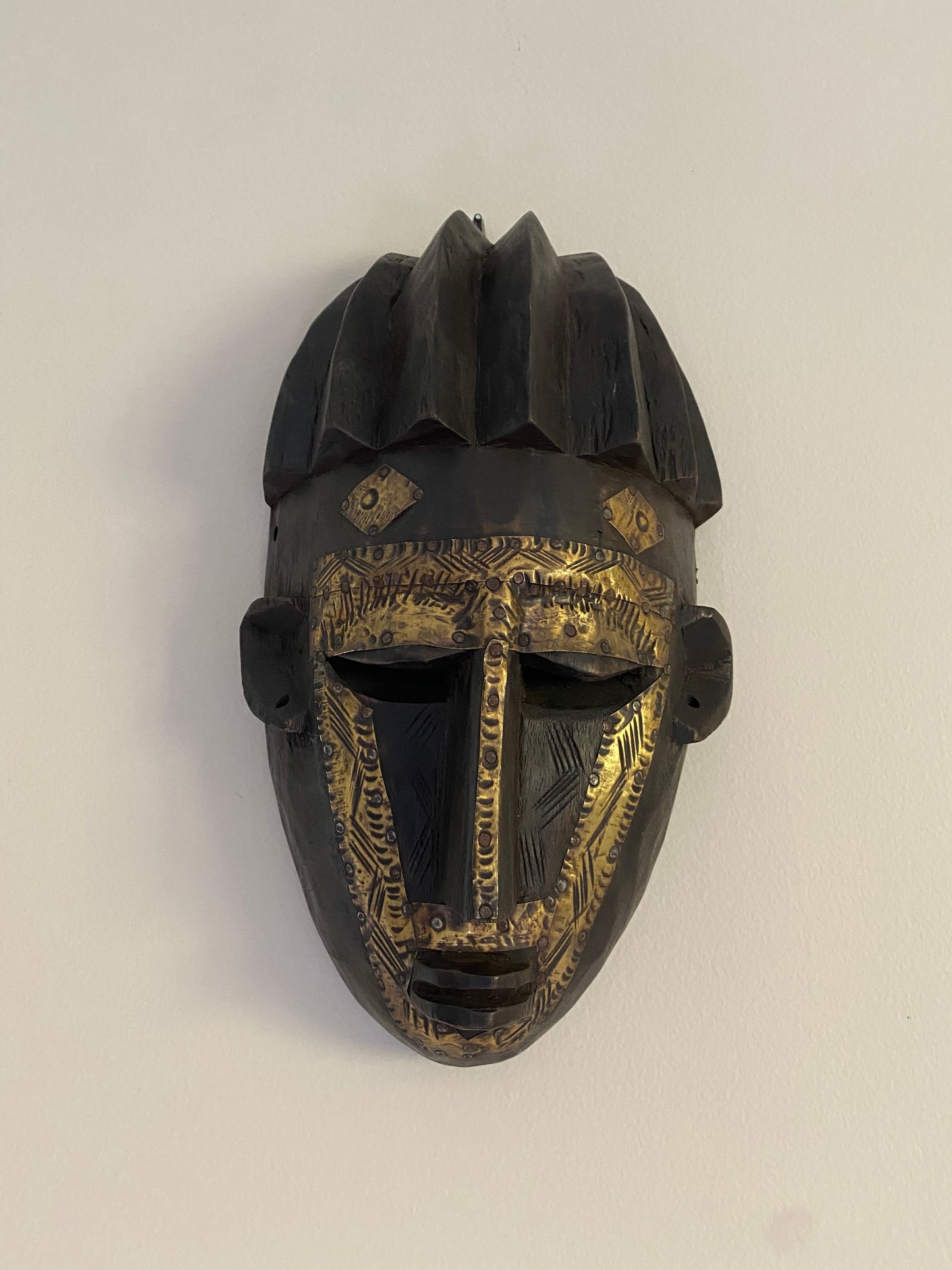 Hand-Carved African Mask, Authentic Senegal Wolof Mask Made of Wood and Metal