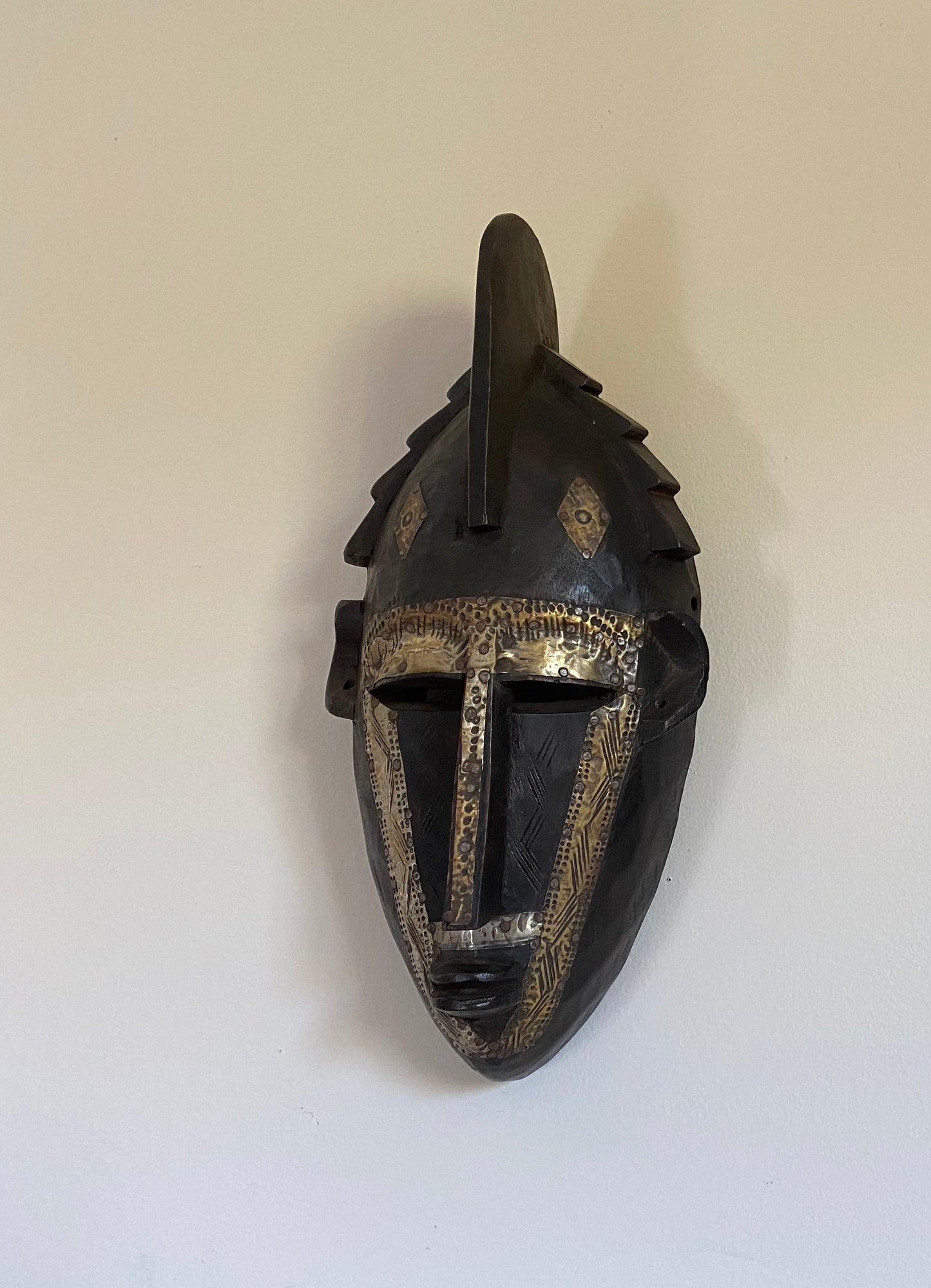 Hand-Carved African Mask, Authentic Senegal Wolof Mask Made of Wood and Metal