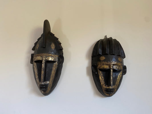 Hand-Carved African Mask, Authentic Senegal Wolof Mask Made of Wood and Metal