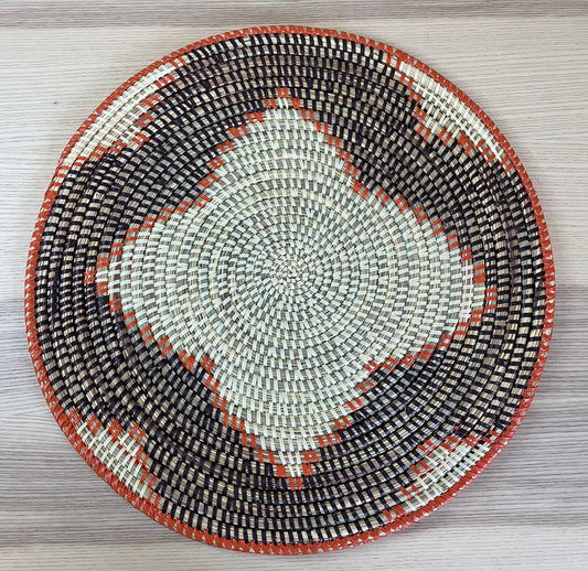 African Woven Round Pad/Pot Holder/Trivet, Woven Senegal Wall Decoration, Natural Palm Fiber, 14" Diameter