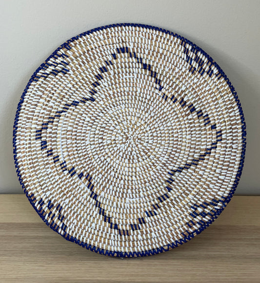 African Woven Round Pad/Pot Holder/Trivet, Woven Senegal Wall Decoration, Natural Palm Fiber, 14" Diameter