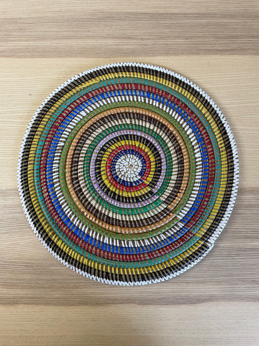 African Woven Round Pad/Pot Holder/Trivet, Woven Senegal Wall Decoration, Natural Palm Fiber, 14" Diameter