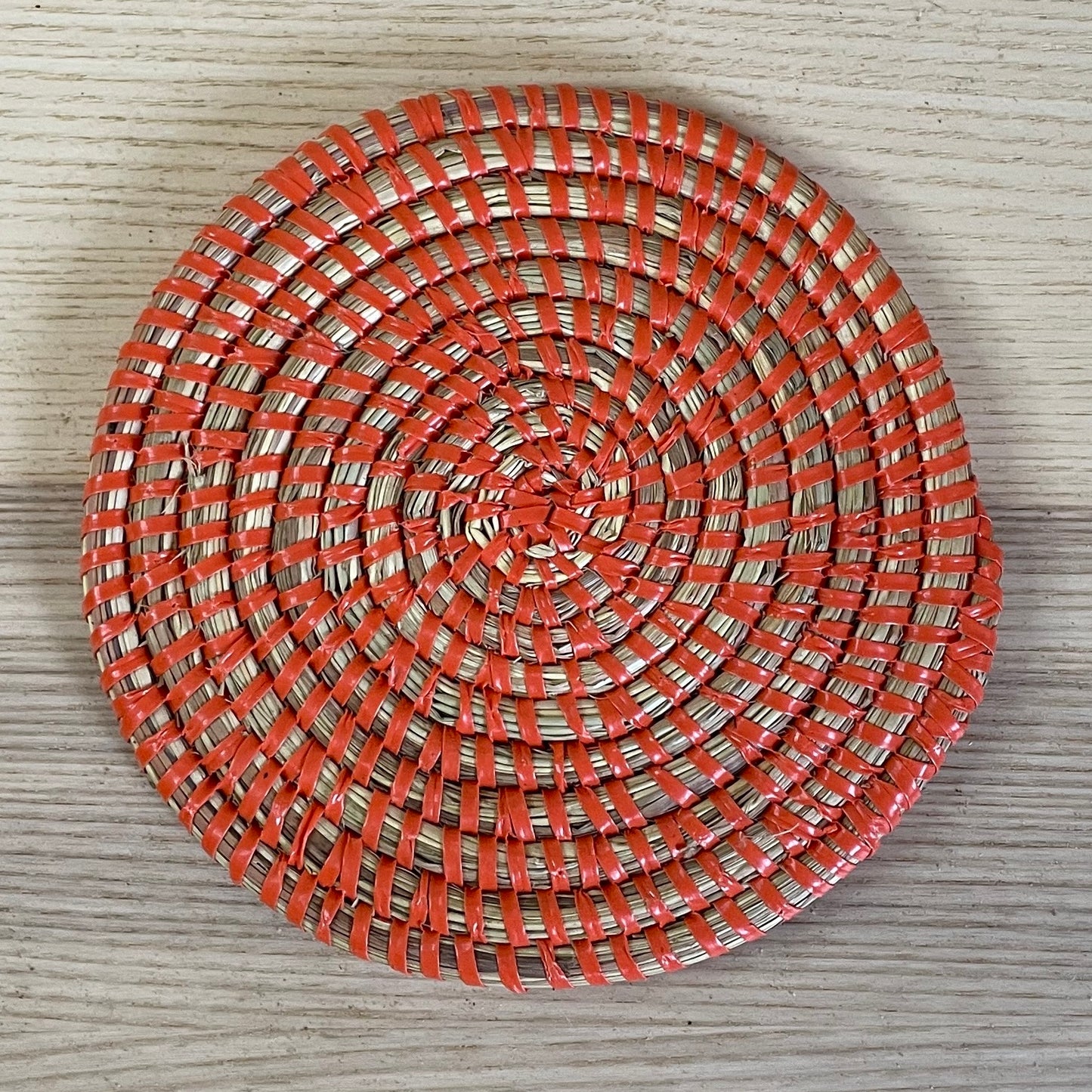 African Woven Coaster, Senegal Coaster, Natural Fiber, 4 3/4" diameter, Set of 4