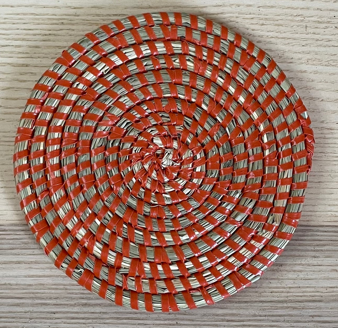 African Woven Coaster, Senegal Coaster, Natural Fiber, 4 3/4" diameter, Set of 4