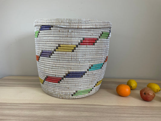 African Large Woven Basket, Senegal Laundry Basket/Hamper, 18" Tall/19" Diameter