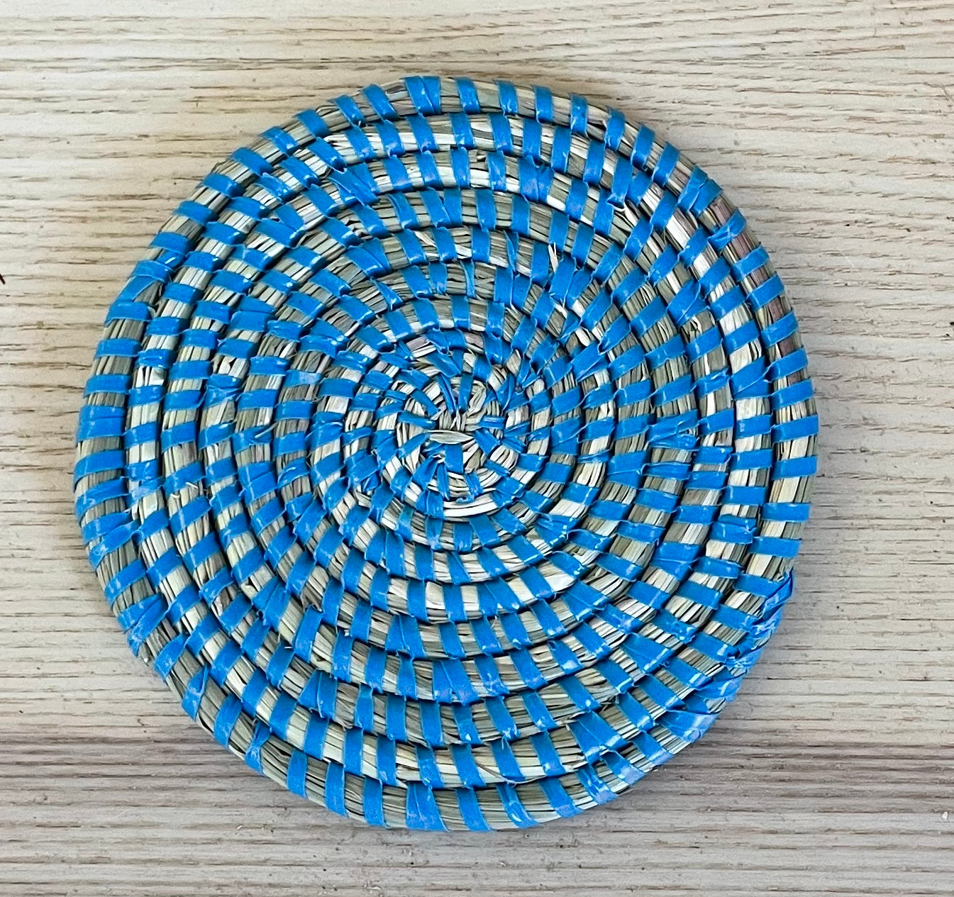 African Woven Coaster, Senegal Coaster, Natural Fiber, 4 3/4" diameter, Set of 4