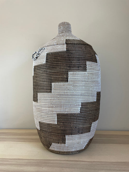 African Extra-Large Woven Basket, Senegal Laundry Basket/Hamper, storage basket, 34" Tall/18" Diameter