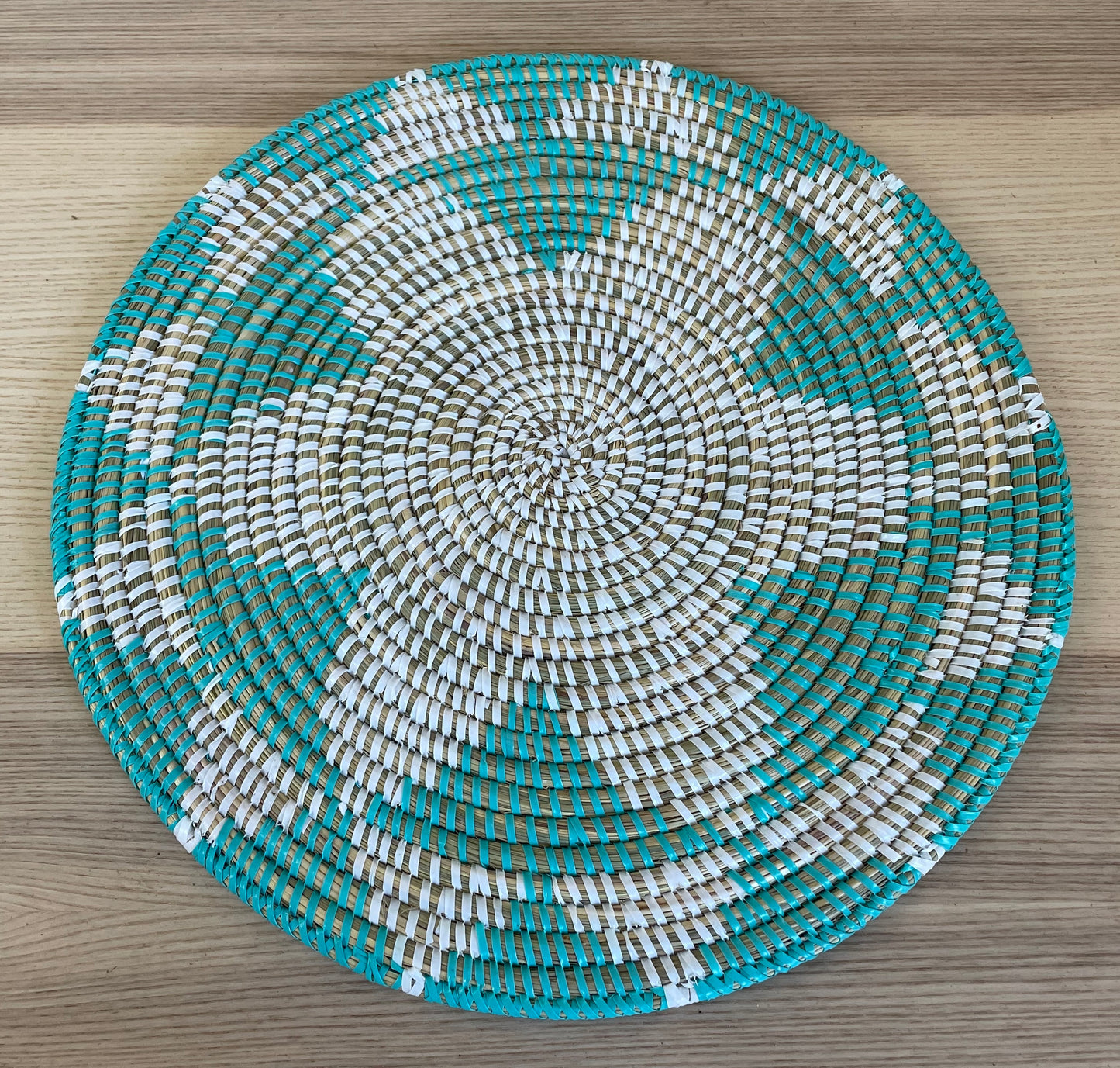 African Woven Round Pad/Pot Holder/Trivet, Woven Senegal Wall Decoration, Natural Palm Fiber, 14" Diameter