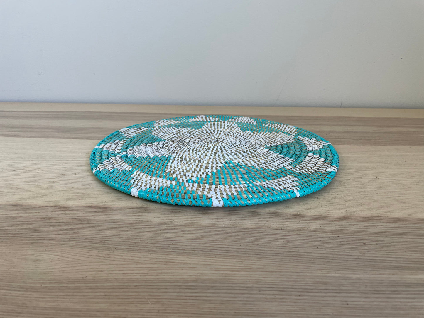 African Woven Round Pad/Pot Holder/Trivet, Woven Senegal Wall Decoration, Natural Palm Fiber, 14" Diameter