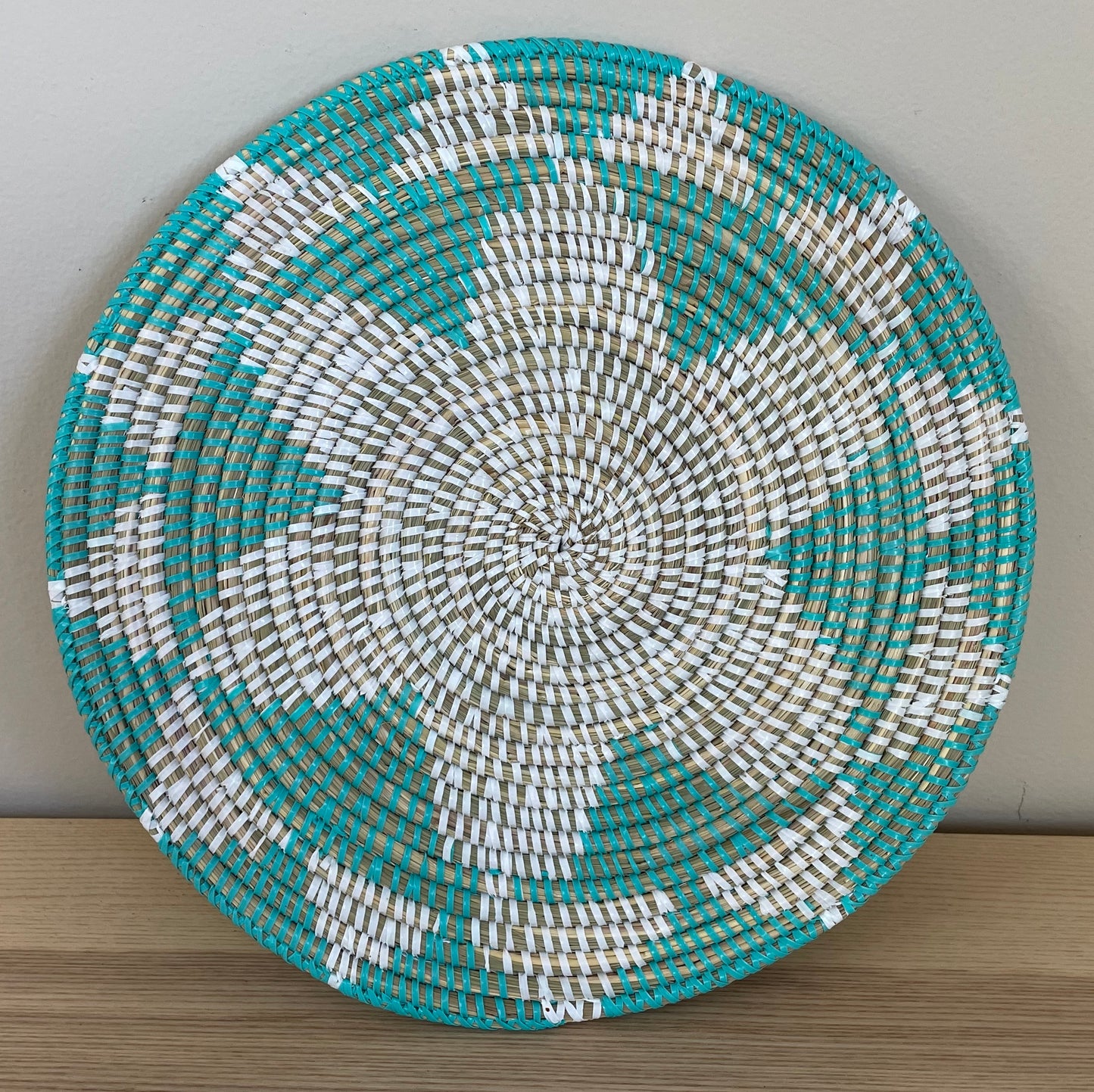 African Woven Round Pad/Pot Holder/Trivet, Woven Senegal Wall Decoration, Natural Palm Fiber, 14" Diameter