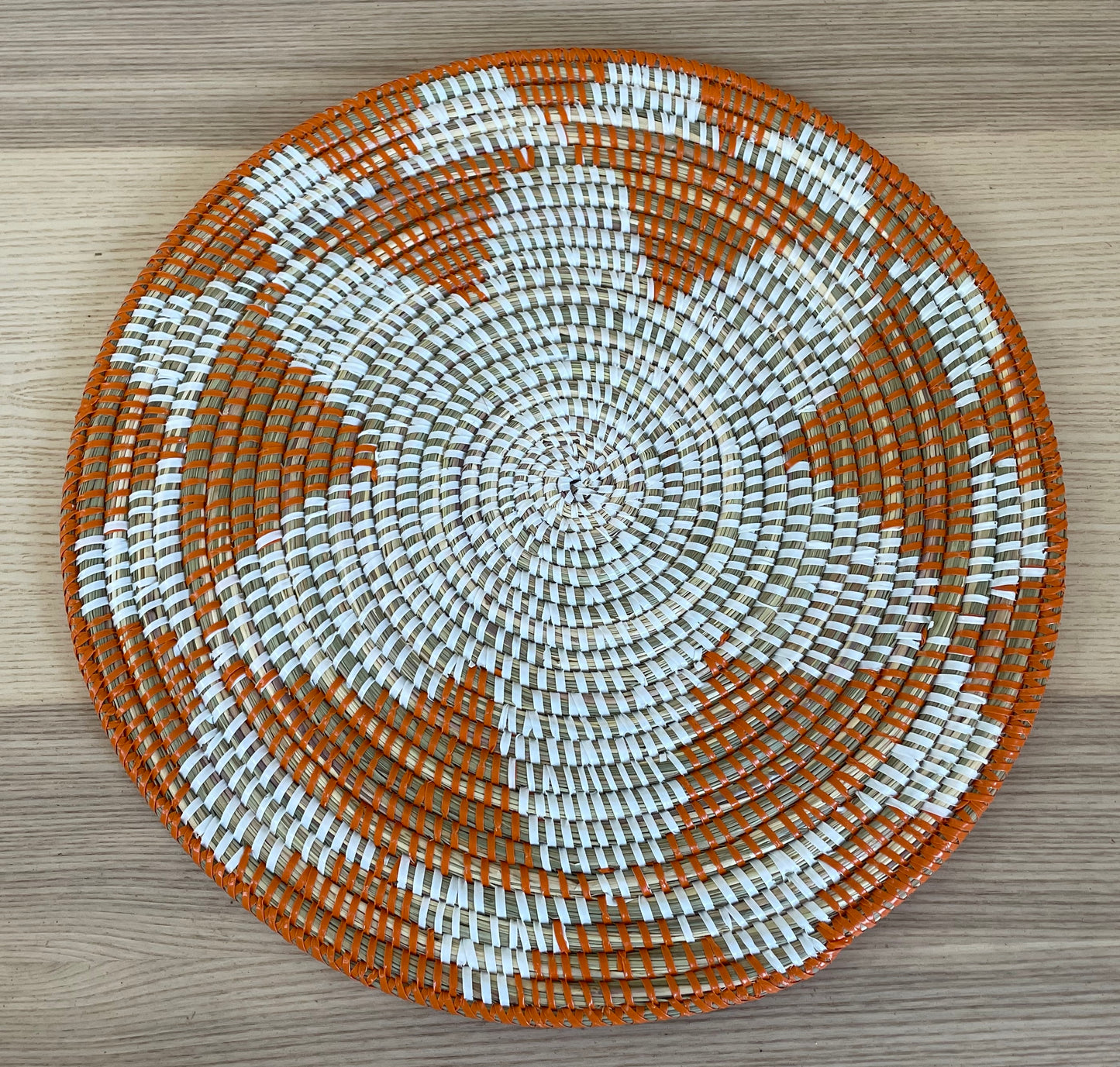 African Woven Round Pad/Pot Holder/Trivet, Woven Senegal Wall Decoration, Natural Palm Fiber, 14" Diameter