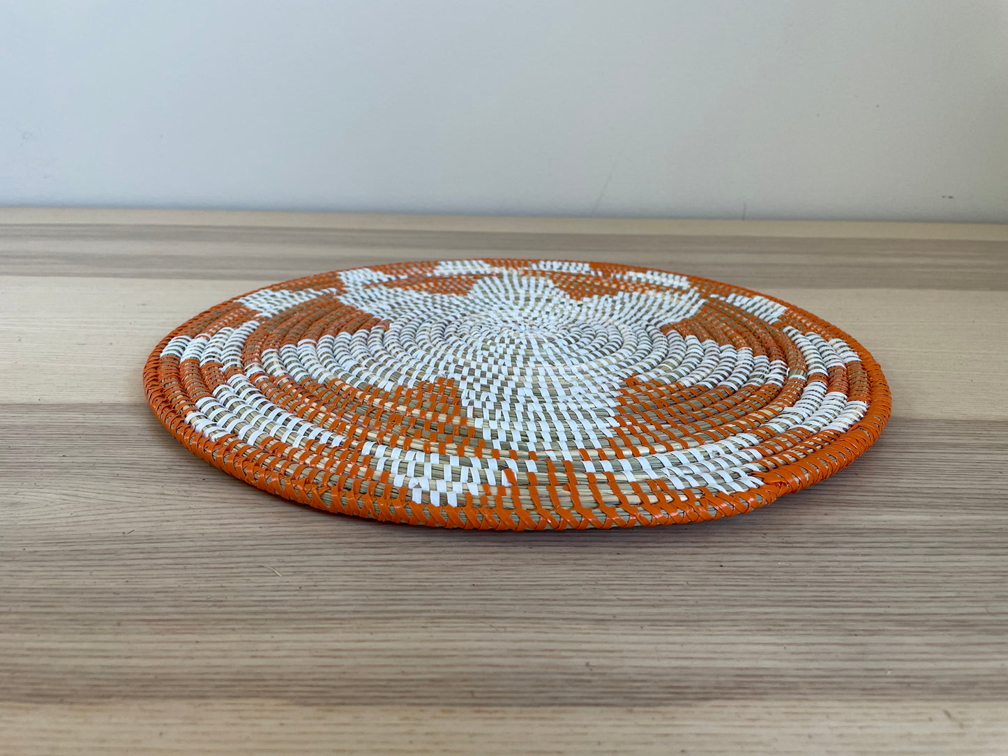 African Woven Round Pad/Pot Holder/Trivet, Woven Senegal Wall Decoration, Natural Palm Fiber, 14" Diameter