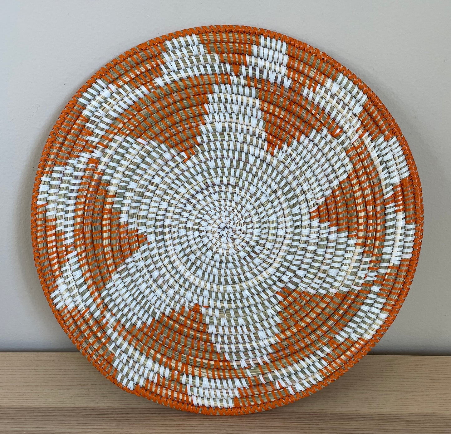 African Woven Round Pad/Pot Holder/Trivet, Woven Senegal Wall Decoration, Natural Palm Fiber, 14" Diameter