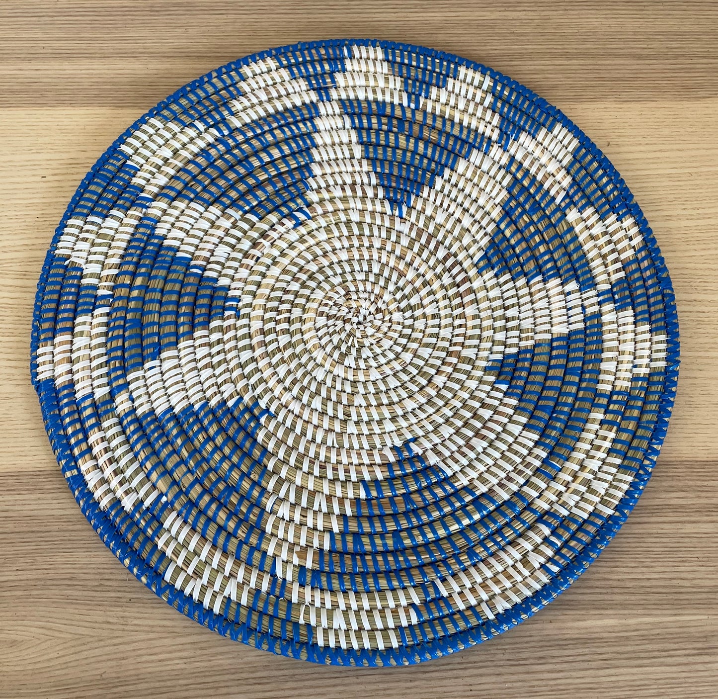 African Woven Round Pad/Pot Holder/Trivet, Woven Senegal Wall Decoration, Natural Palm Fiber, 14" Diameter