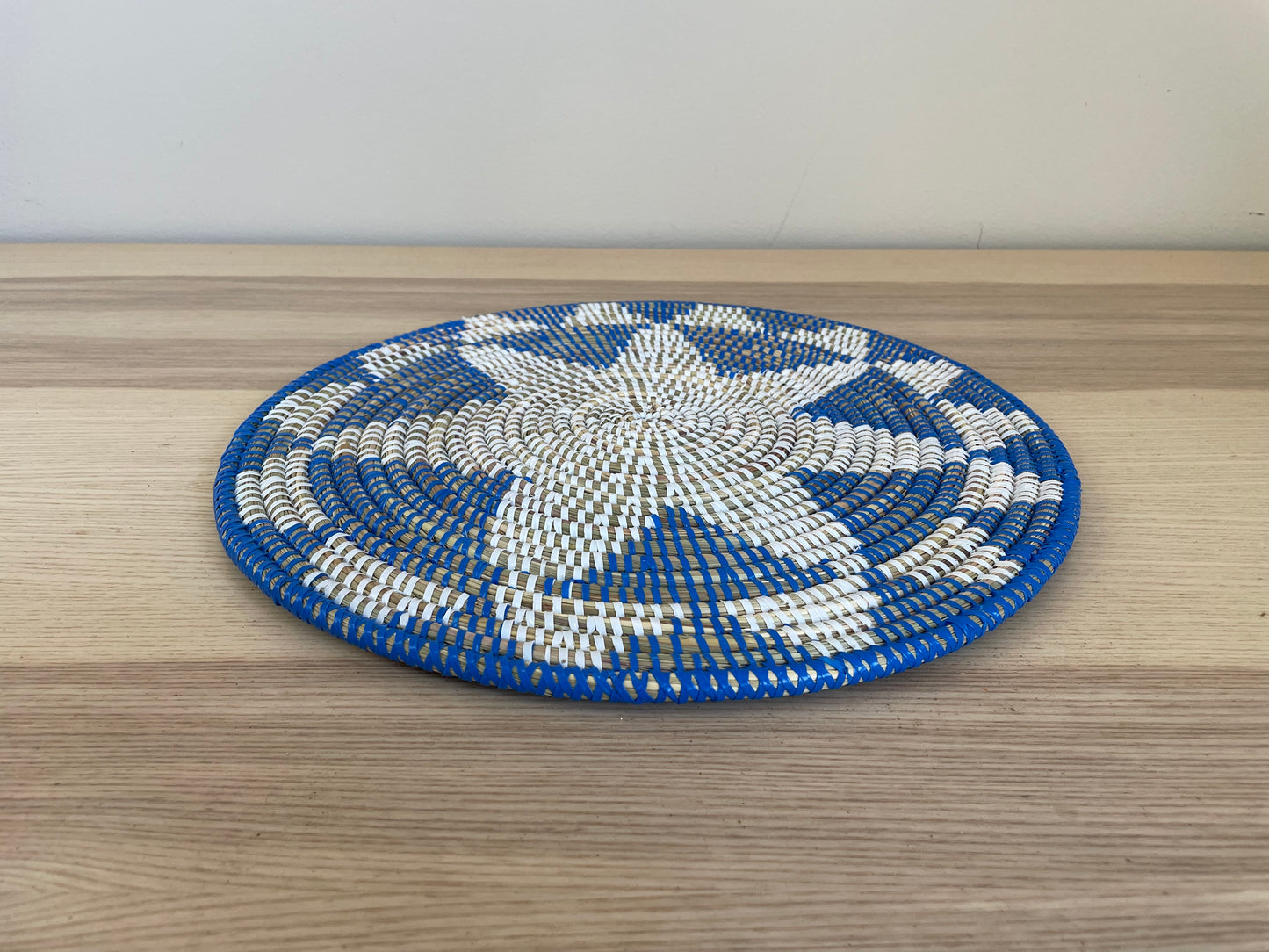 African Woven Round Pad/Pot Holder/Trivet, Woven Senegal Wall Decoration, Natural Palm Fiber, 14" Diameter