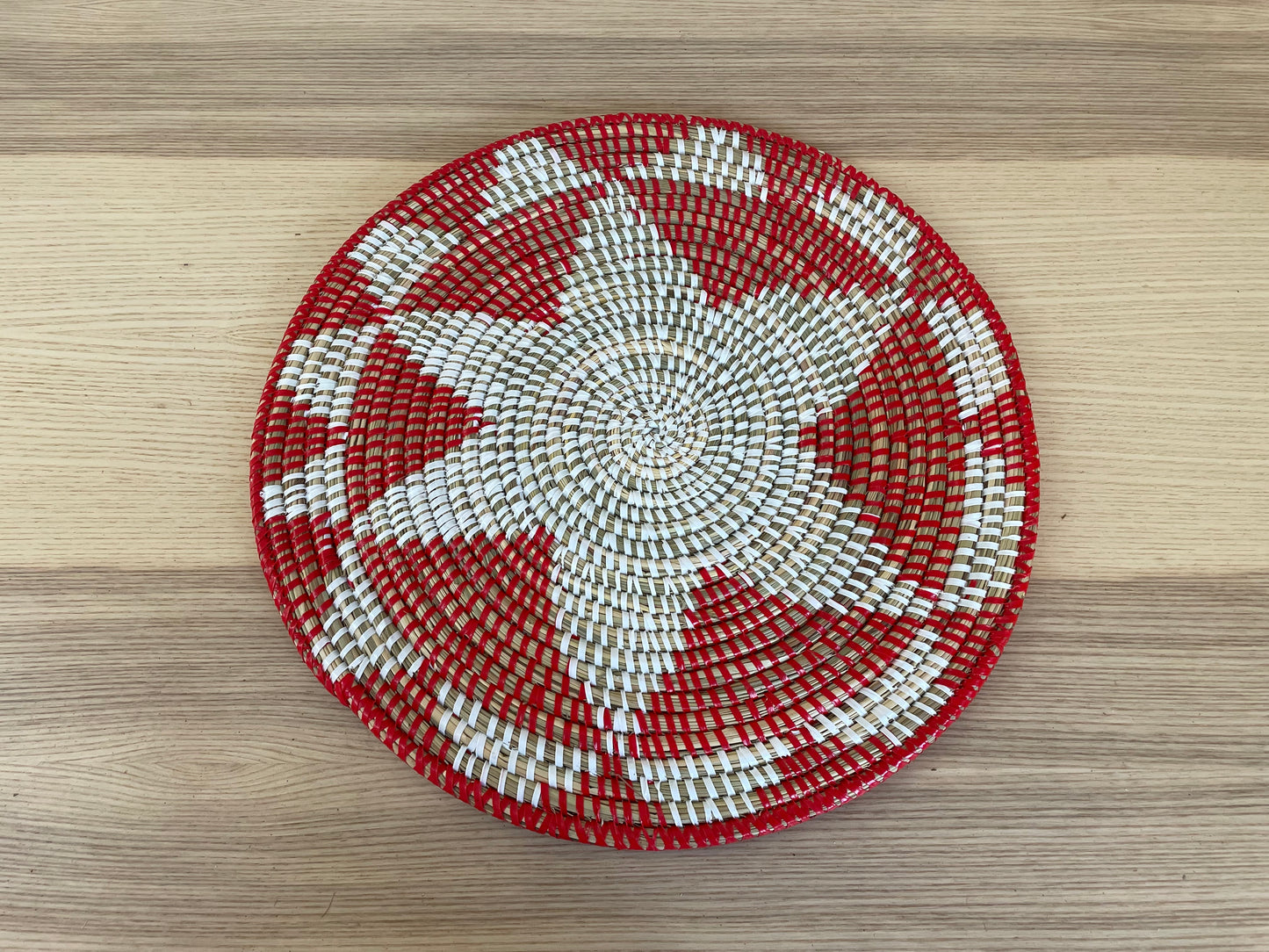 African Woven Round Pad/Pot Holder/Trivet, Woven Senegal Wall Decoration, Natural Palm Fiber, 14" Diameter