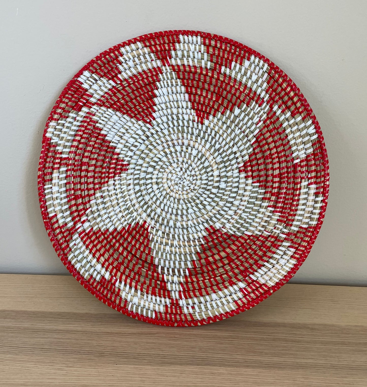 African Woven Round Pad/Pot Holder/Trivet, Woven Senegal Wall Decoration, Natural Palm Fiber, 14" Diameter