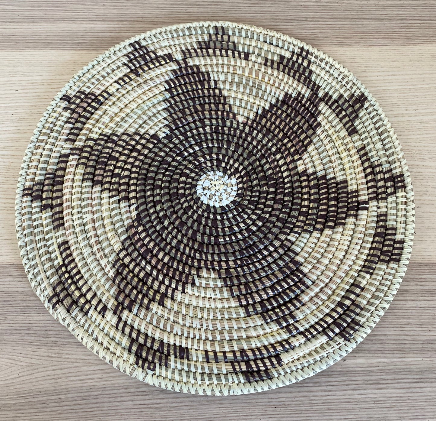 African Woven Round Pad/Pot Holder/Trivet, Woven Senegal Wall Decoration, Natural Palm Fiber, 14" Diameter