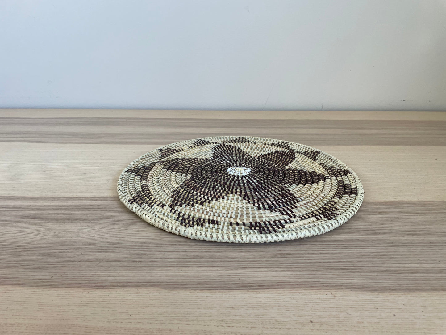 African Woven Round Pad/Pot Holder/Trivet, Woven Senegal Wall Decoration, Natural Palm Fiber, 14" Diameter