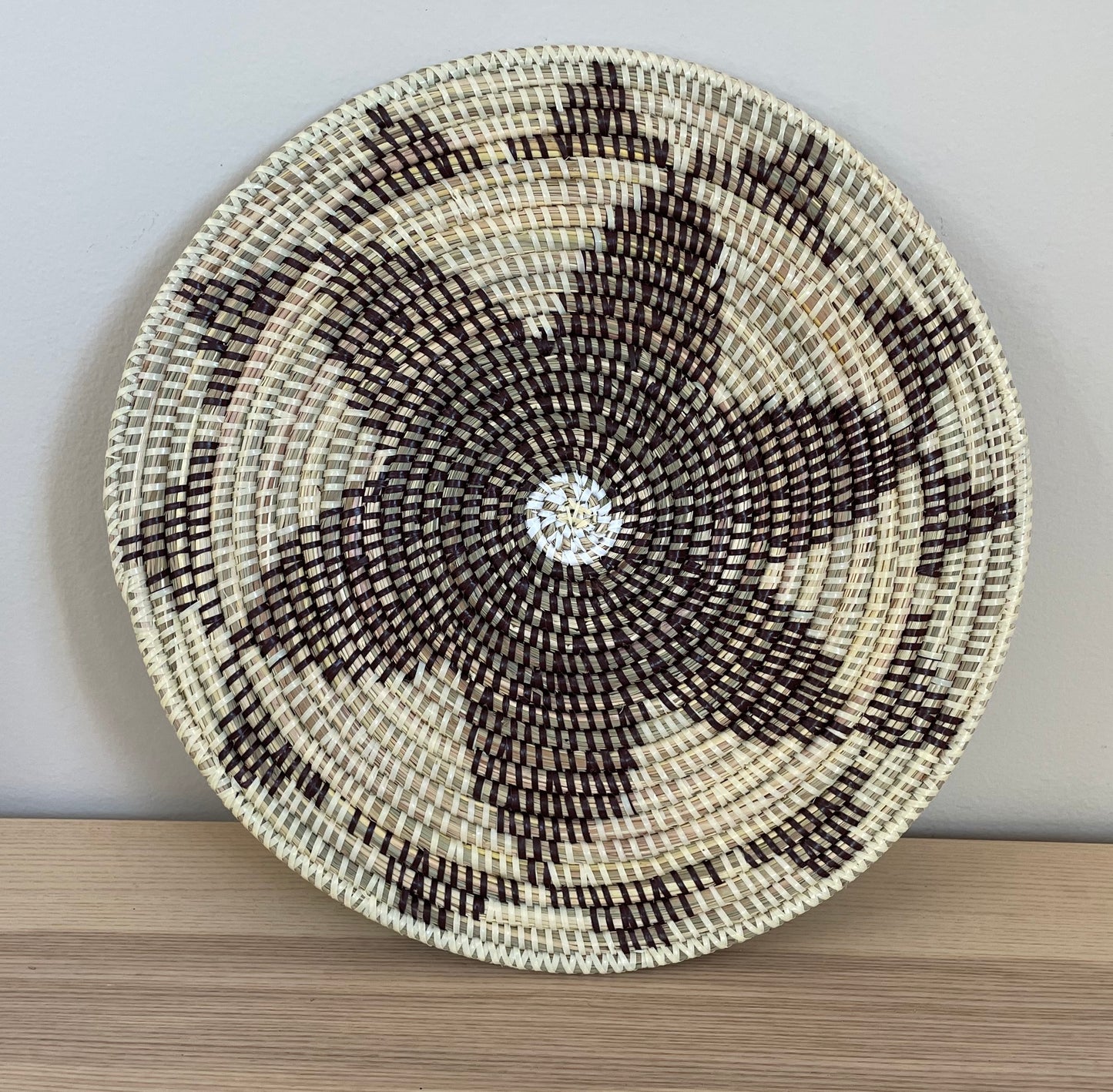 African Woven Round Pad/Pot Holder/Trivet, Woven Senegal Wall Decoration, Natural Palm Fiber, 14" Diameter