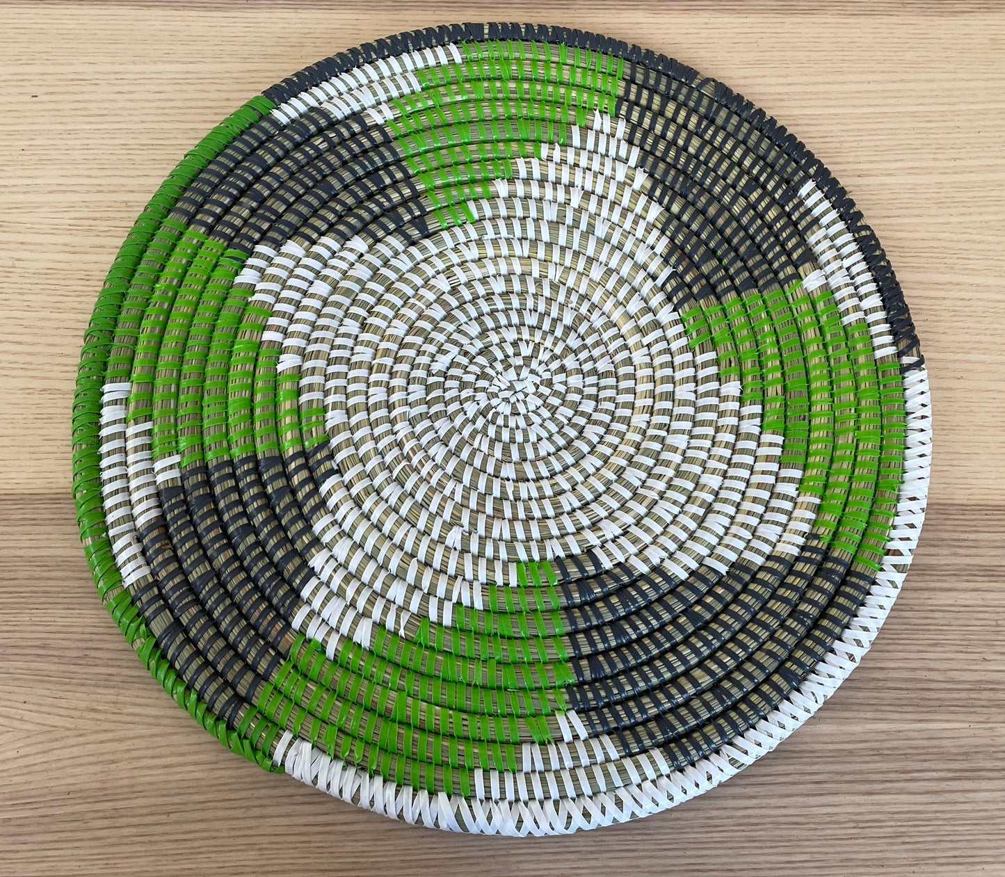 African Woven Round Pad/Pot Holder/Trivet, Woven Senegal Wall Decoration, Natural Palm Fiber, 13" Diameter