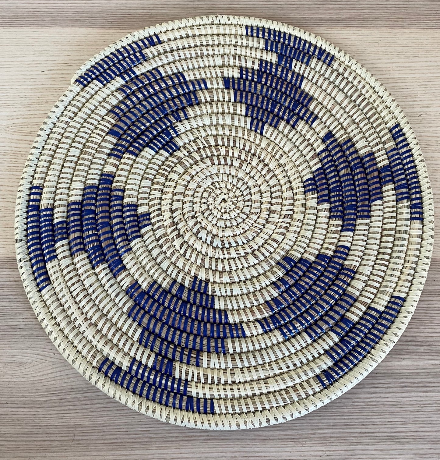 African Woven Round Pad/Pot Holder/Trivet, Woven Senegal Wall Decoration, Natural Palm Fiber, 14" Diameter