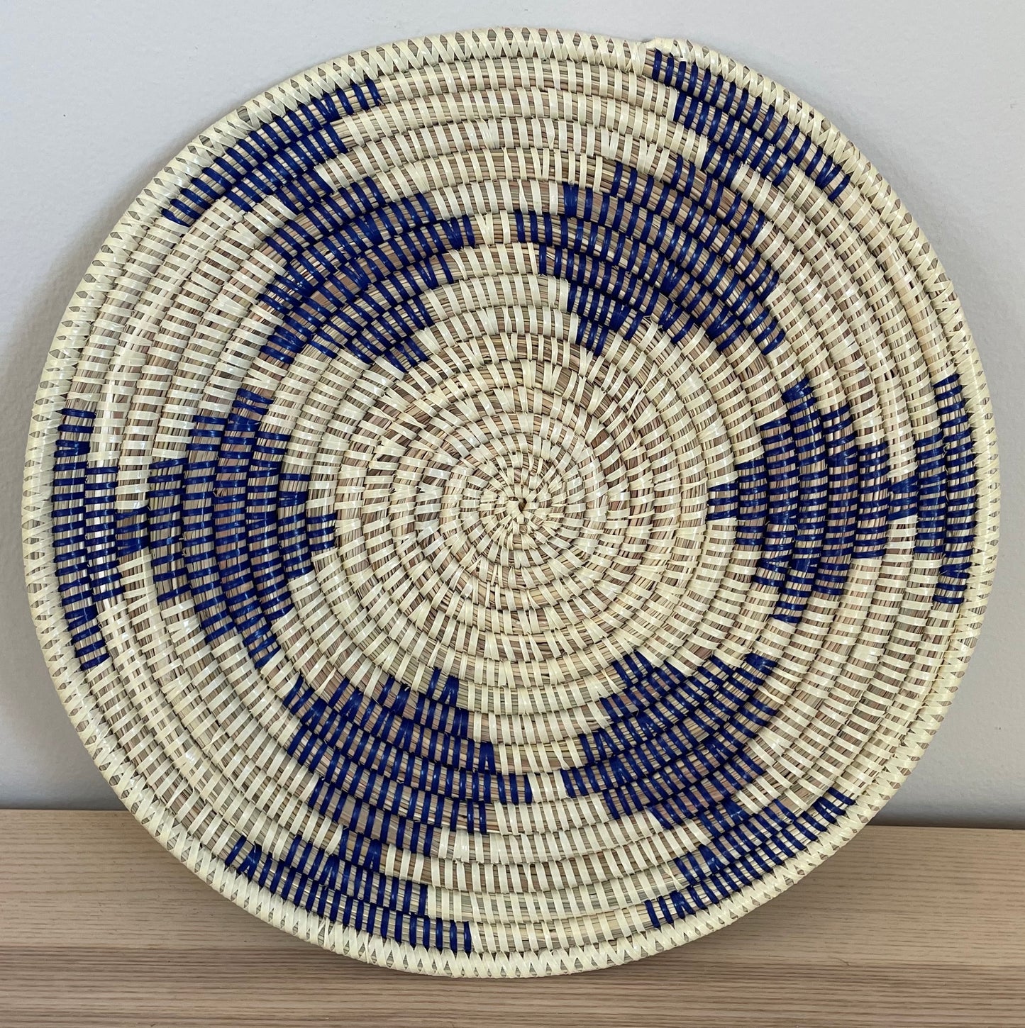 African Woven Round Pad/Pot Holder/Trivet, Woven Senegal Wall Decoration, Natural Palm Fiber, 14" Diameter