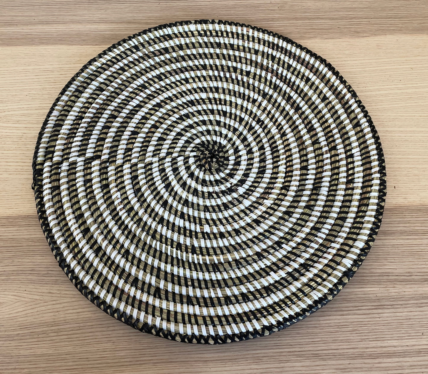 African Woven Round Pad/Pot Holder/Trivet, Woven Senegal Wall Decoration, Natural Palm Fiber, 15" Diameter