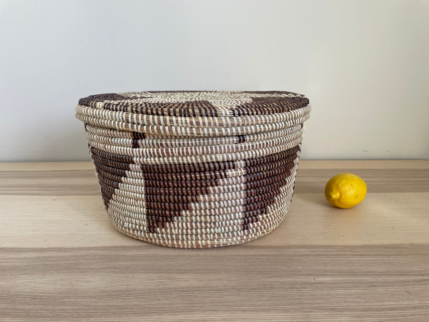 African Woven Decorative Storage Basket, Senegal Lidded Basket, Natural Palm Fiber, Toy Storage