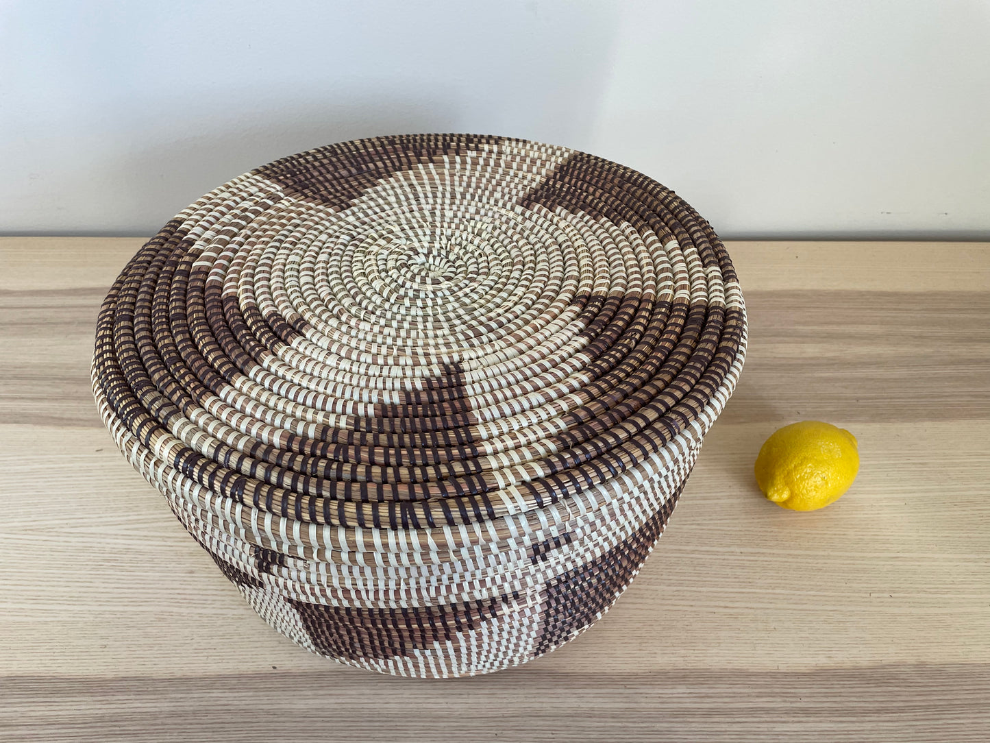 African Woven Decorative Storage Basket, Senegal Lidded Basket, Natural Palm Fiber, Toy Storage