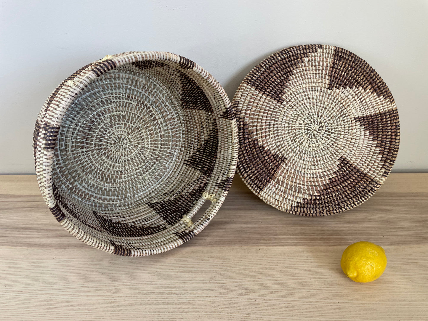 African Woven Decorative Storage Basket, Senegal Lidded Basket, Natural Palm Fiber, Toy Storage