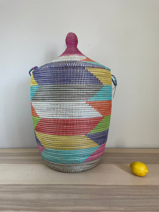 African Extra-Large Woven Basket, Senegal Laundry Basket/Hamper, storage basket, 30" Tall/18" Diameter